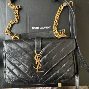 Saint Laurent Quilted Black Shoulder Bag with Gold Chain